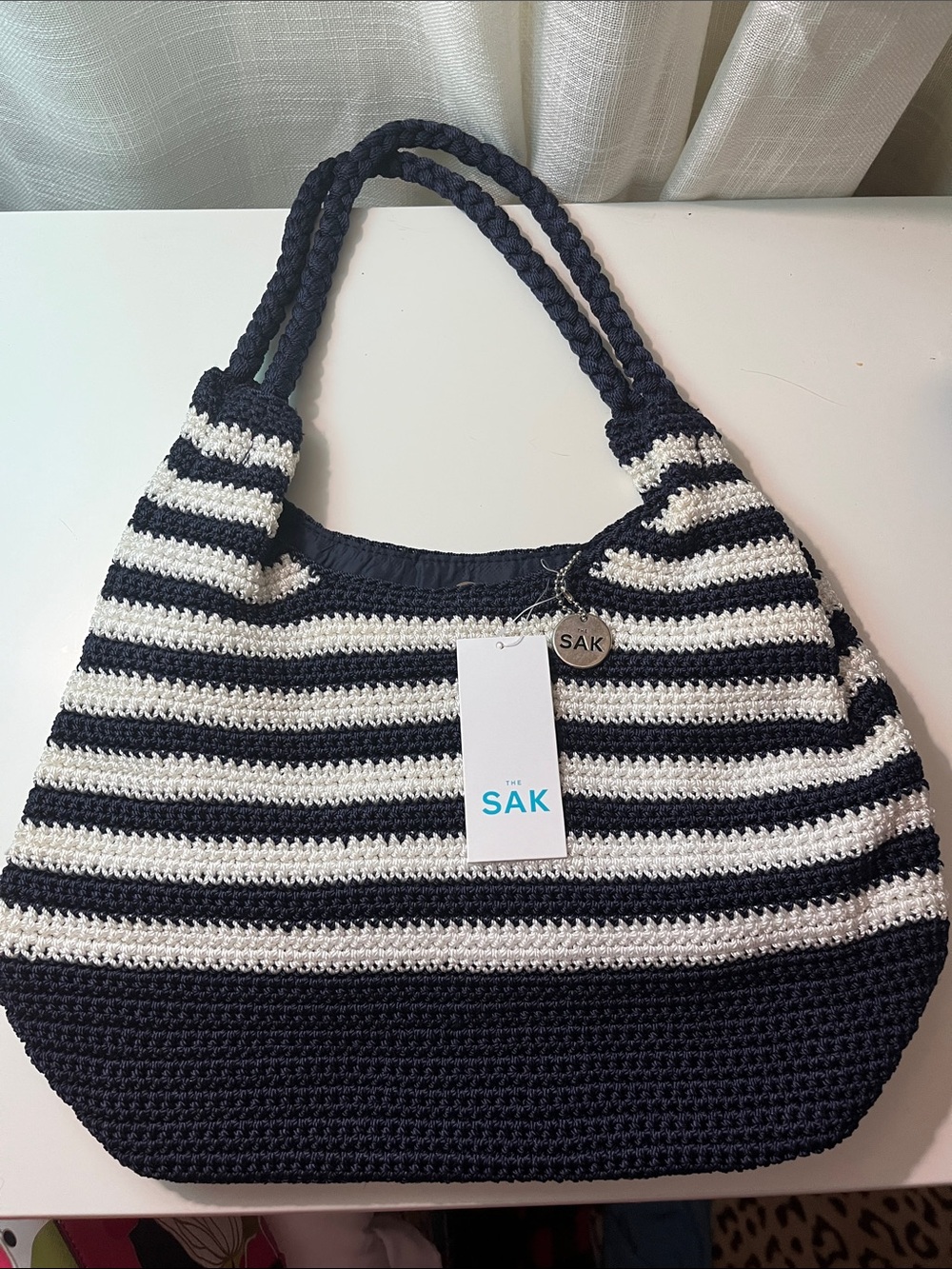 The Sak Navy & White Striped Crochet Handbag / Tote